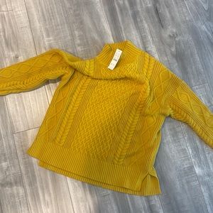 NWT Long cotton cable-knit mockneck sweater jcrew yellow xs